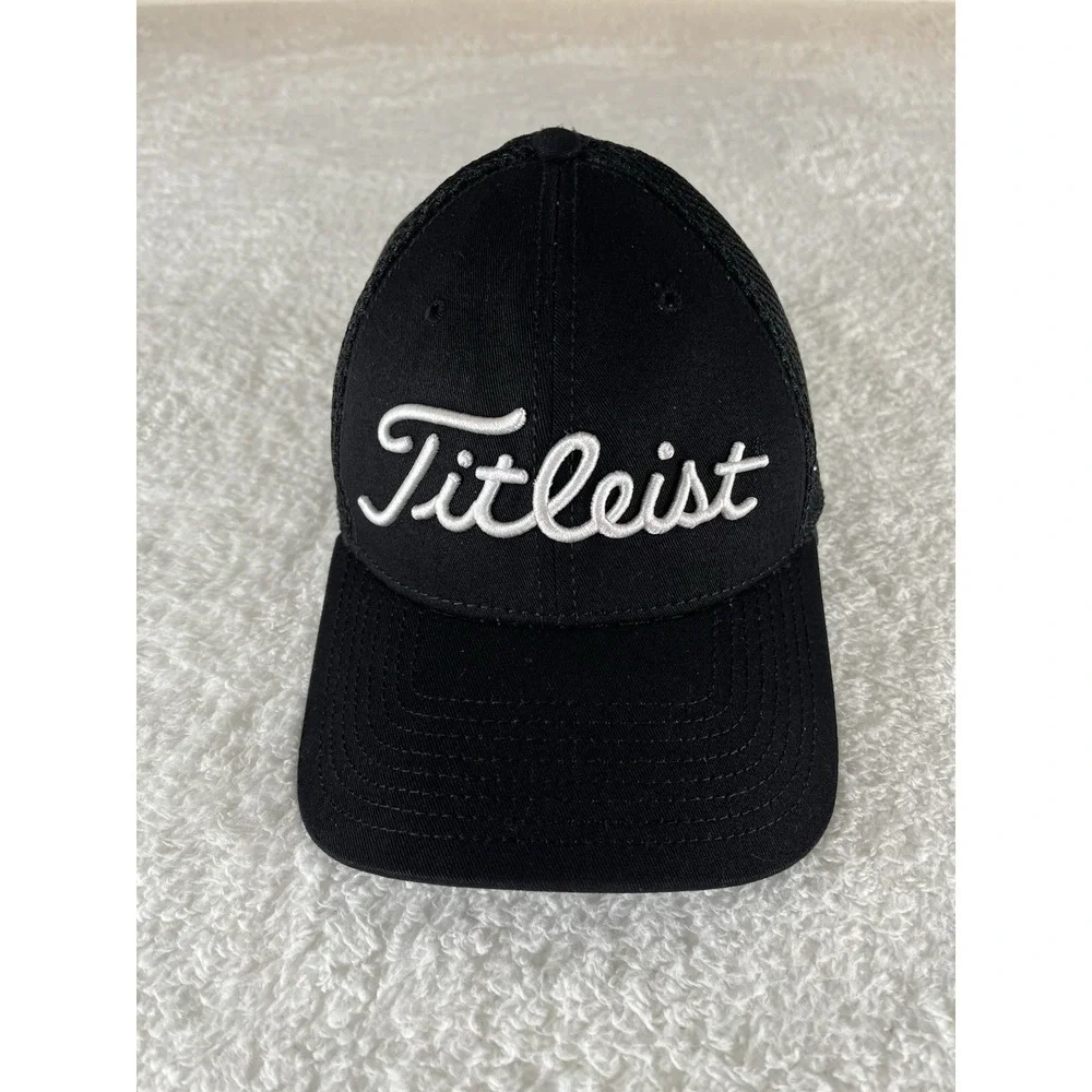 New Era Titleist Footjoy‎ Pro V1 Black Fitted Golf Hat Ball Cap Stretch M/L